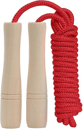 Cuerda de saltar para niños, cuerda de saltar ajustable para niños pequeños con mango de madera, cuerda de saltar de 8.5 pies para niños y niñas