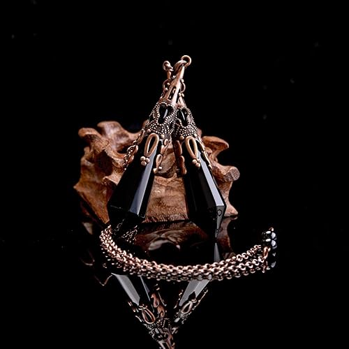 Miniatura 3 de PESOENTH Péndulo de cristal de obsidiana negra natural, péndulo de metal retro de bronce, colgante hexagonal para curación, rascado, adivinación,