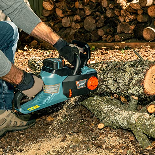 Senix 58 Volt Max* 14-Inch Cordless Brushless Chainsaw, Oregon Bar And Chain, Tool-Free Chain-Tensioning, Automatic Chain Oiler, Chain Brake, Lithium-Ion Battery And Charger Included, Csx5-M, Blue #TOP4