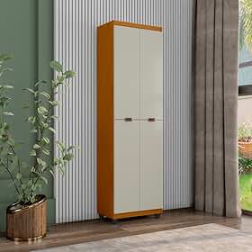 Armário Multiuso 4 Portas com 5 Prateleiras – Ideal para Quarto, Escritório, Lavanderia e Cozinha (Cedro/Off)