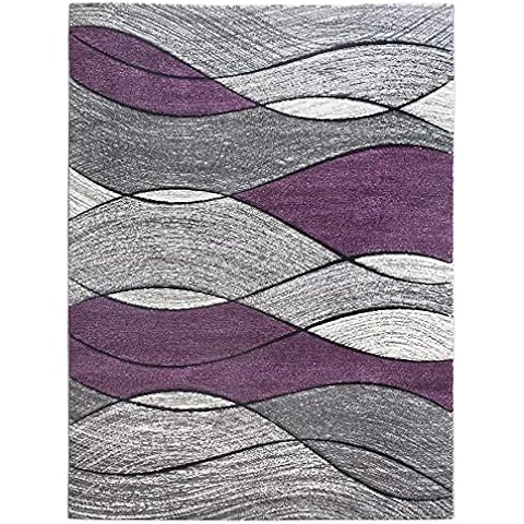 SrS Rugs® Impulse - Area Rug for Living Room, Bedroom, Hallway Runner Rug - Abstract Geometric Waves Design - Provides Home with Comfort and Warmth (Purple, 120cm x 170cm) Cover