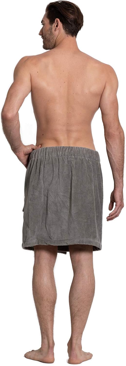 TURKUOISE Turkish Towel Turkuoise Men's 100% Cotton Terry Velour Bath Towel Wrap Made in Turkey (Gray, One Size)