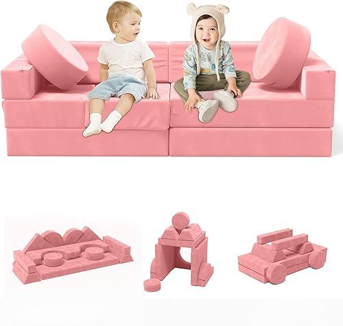 Glaf Sofá para niños, sofá modular de 14 piezas para niñas y niños, juego de sofá modular de espuma seccional, sofá convertible para bebé, sofá
