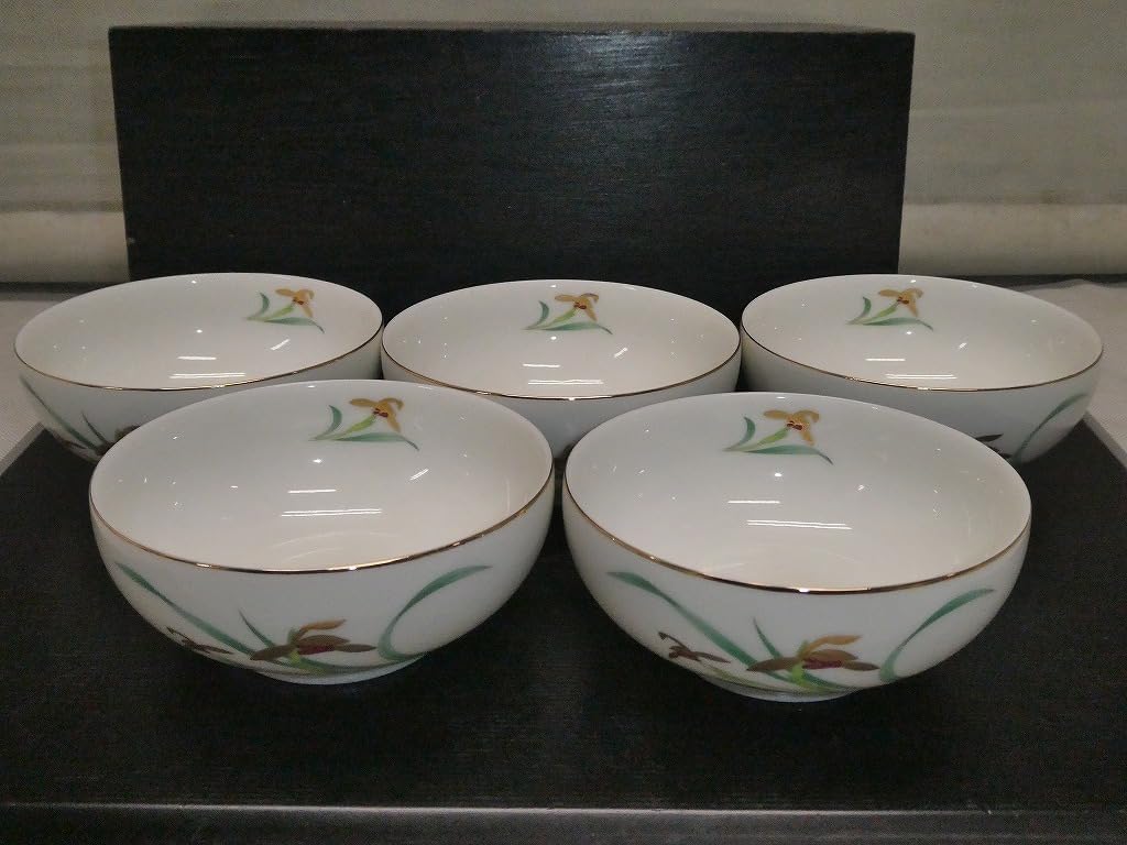 弥生窯 らん 小鉢 5客セット 金彩 共箱 口径約12.3㎝ 和皿