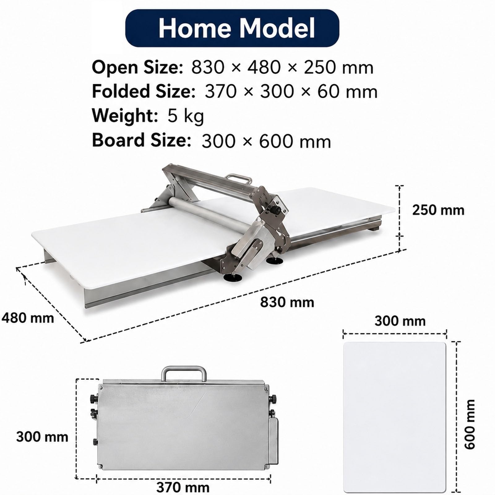 Laminadora Plegable para Masa, Laminadora Manual para Croissant y Masa Hojaldrada, Equipo para Panadería y Repostería Profesional(Commercial Bakery)
