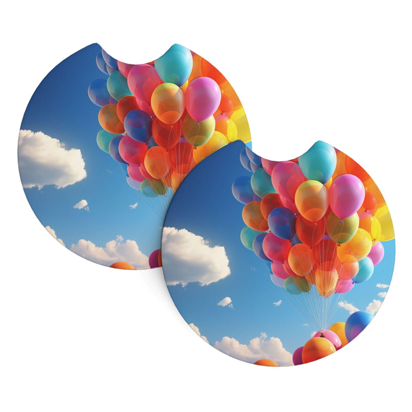 2PCS Car Coaster for Cup Holders Universal Auto Cup Mat Colorful Balloon Cup Coaster Pad 2.7" Waterproof Neoprene Non-Slip Cup Holder Coasters Car Interior Accessories for Women Men