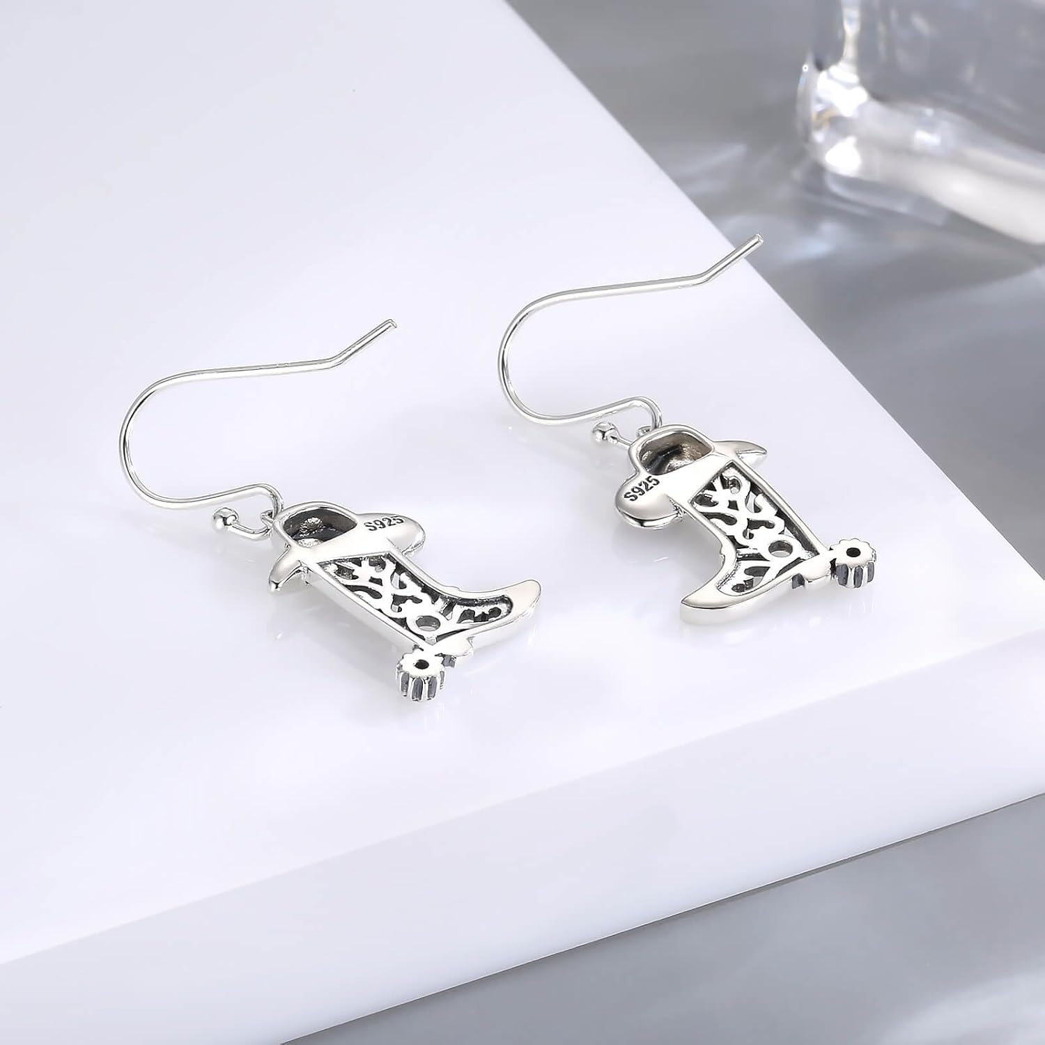 925 Sterling Silver Cowgirl Boot Earrings Dangle Country Western Cowboy Jewelry Gifts for Women - Image 4