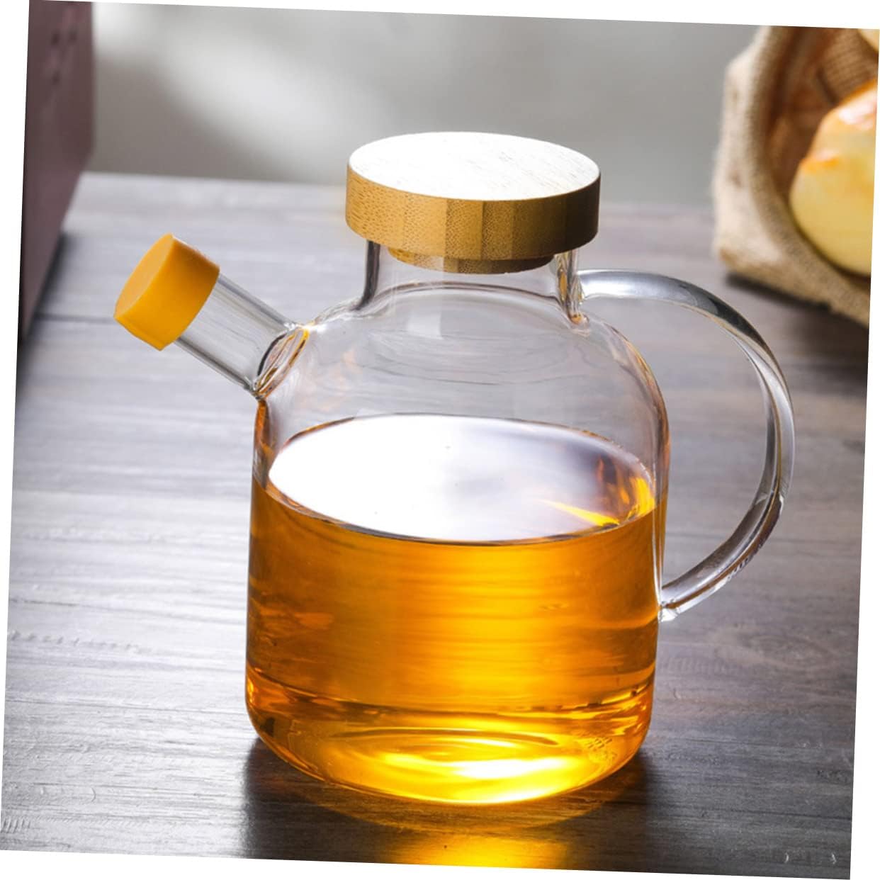 Oil Spray and Pour Bottle Oil Dispenser Bottle High Heat-resistant Glass Pot Wooden Lid