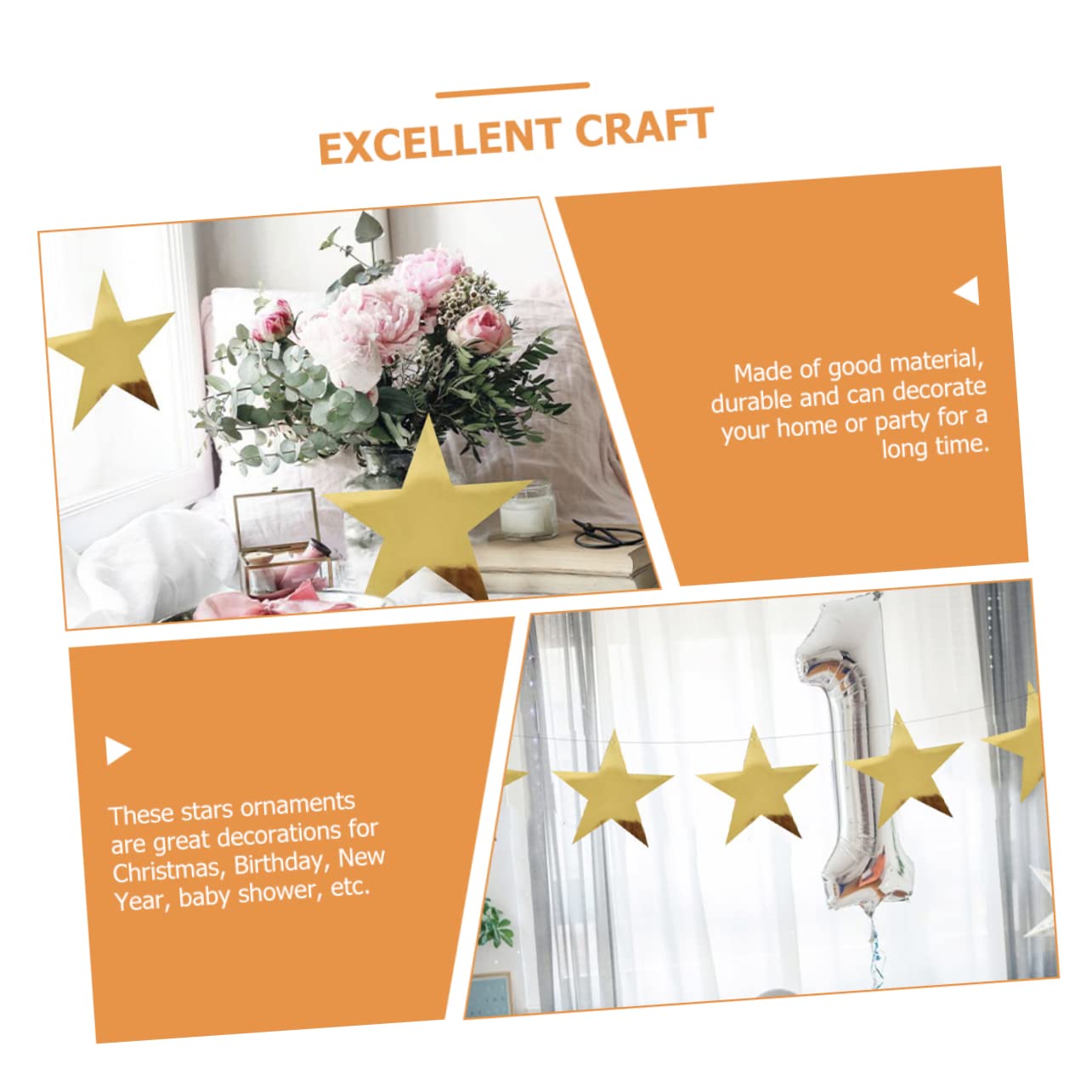 ifundom 60pezzi Decorazioni Festa di Stelle Dorate Carta per Compleanni Natale Shower Facili da Appendere e Personalizzare