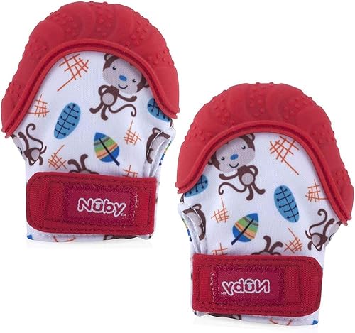 Miniatura 1 de Nuby Manopla de dentición calmante con bolsa de viaje higiénica gris 2 unidades