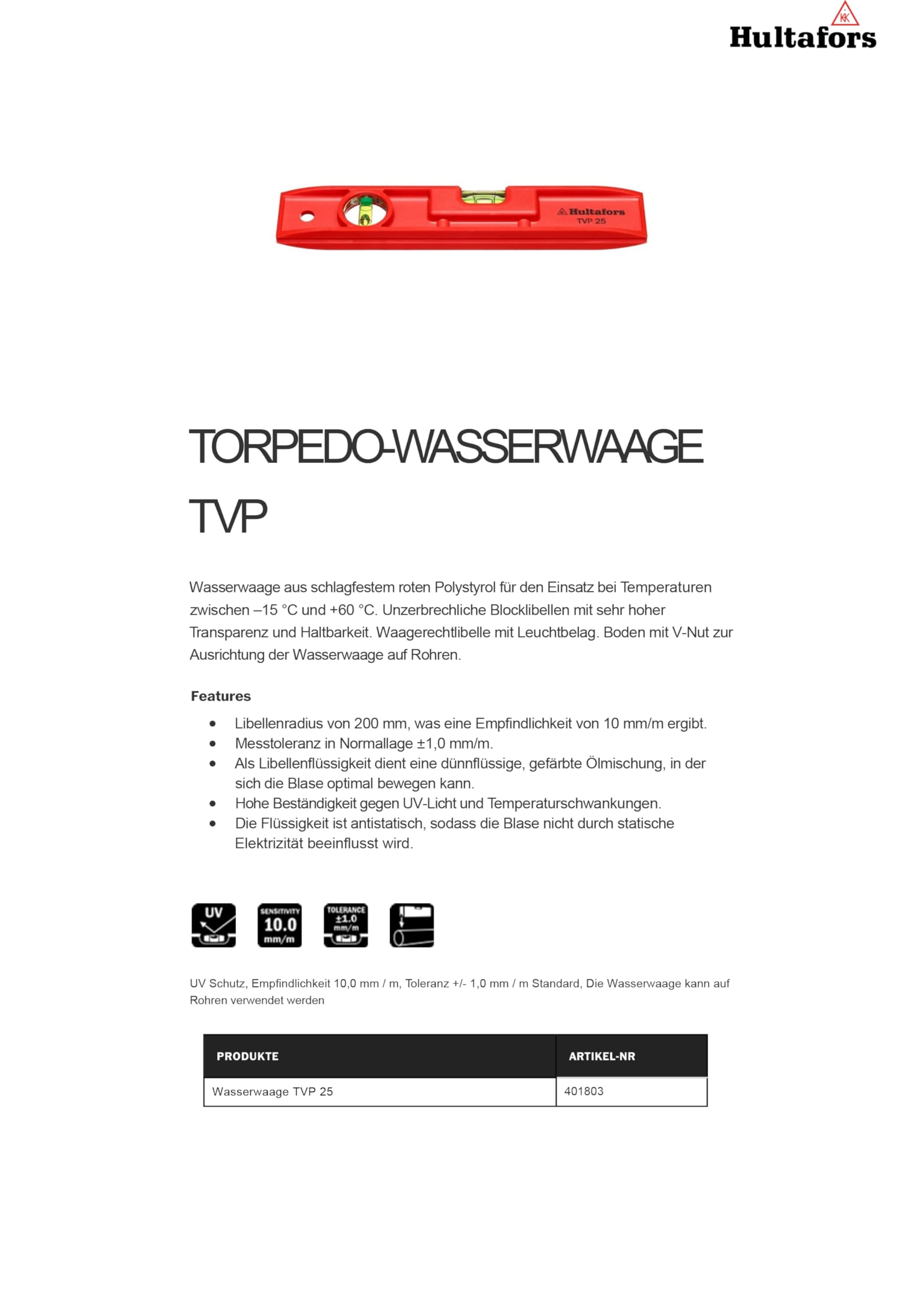 Hultafors Lot de 3 niveaux à bulle professionnels Torpedo TVP 25 incassables avec 2 blocs à rainures en V
