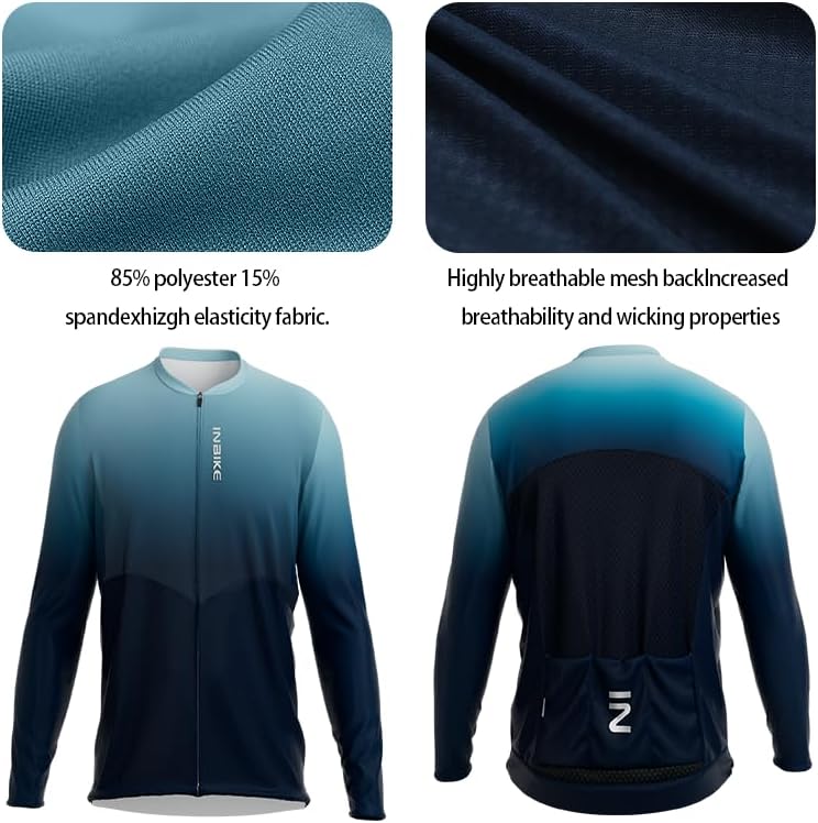 INBIKE Plus Size Cycling Jersey Men 3XL-5XL Bike Shirt for Big and Tall Short Long Sleeve Biking Clothing with Pockets - Image 2