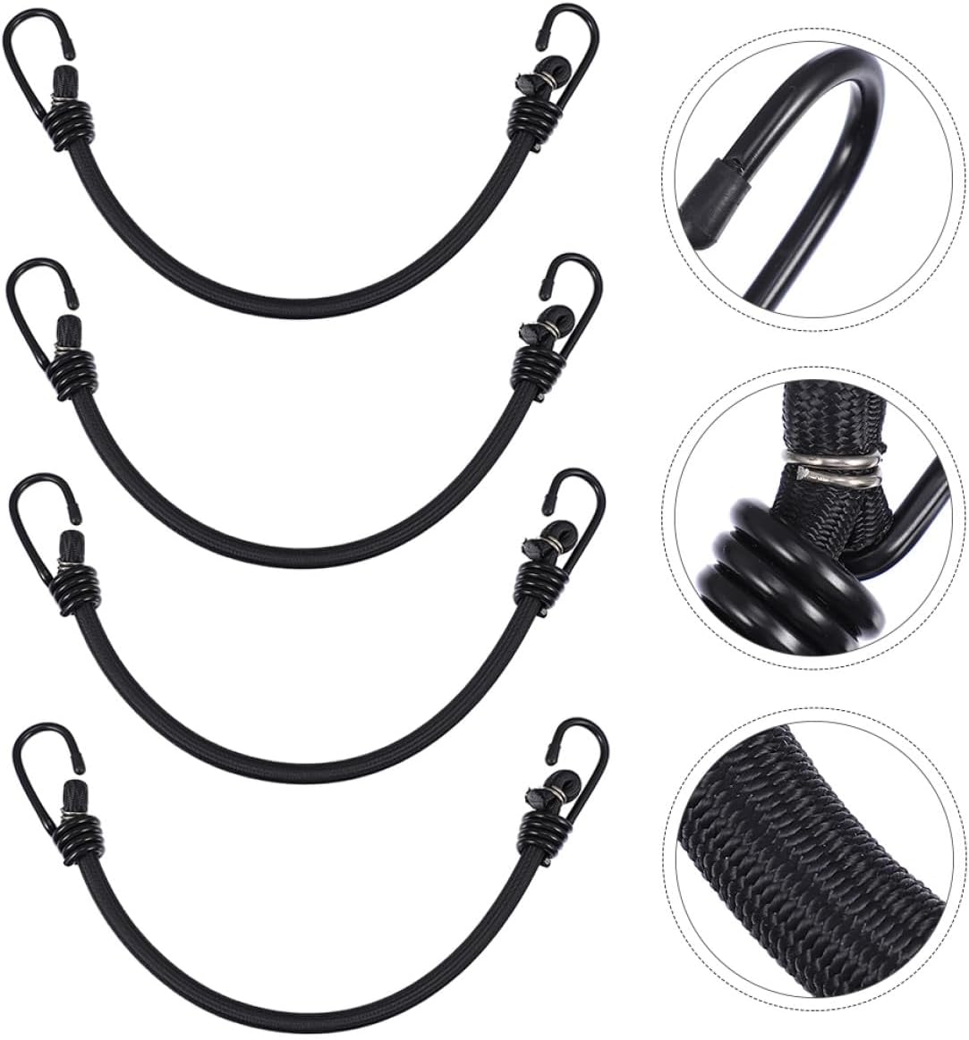 4pcs 16-inch Camping Elastic Rope with Hooks, Heavy Duty Elastic Fixed Straps for Truck, Bike, Luggage Securing and Outdoor Use
