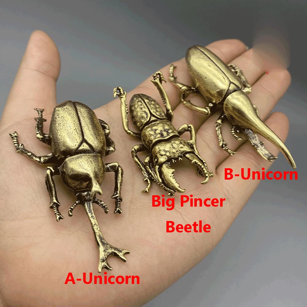 Sinm Brass Unicore Beetle Insect Model Toy, Office Desktop Model, Pure Copper Handicraft, Garage Kits, Playpiece, Handmade, DIY, Gift, 1 PCS (B - Unicorn)