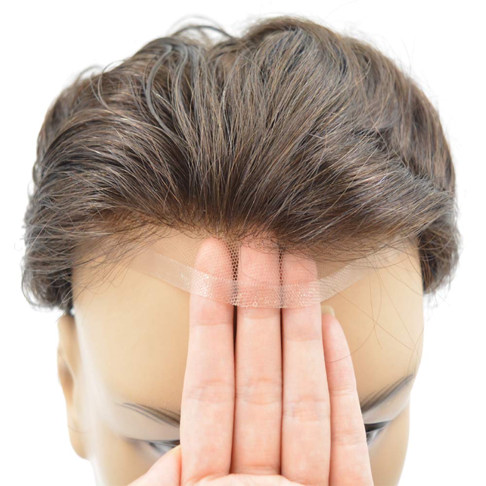 Hairnotion Mens Toupee 8x10 Inch Swiss Lace Light To Medium Density Human Hair Replacement system for Men (2#) - Image 2