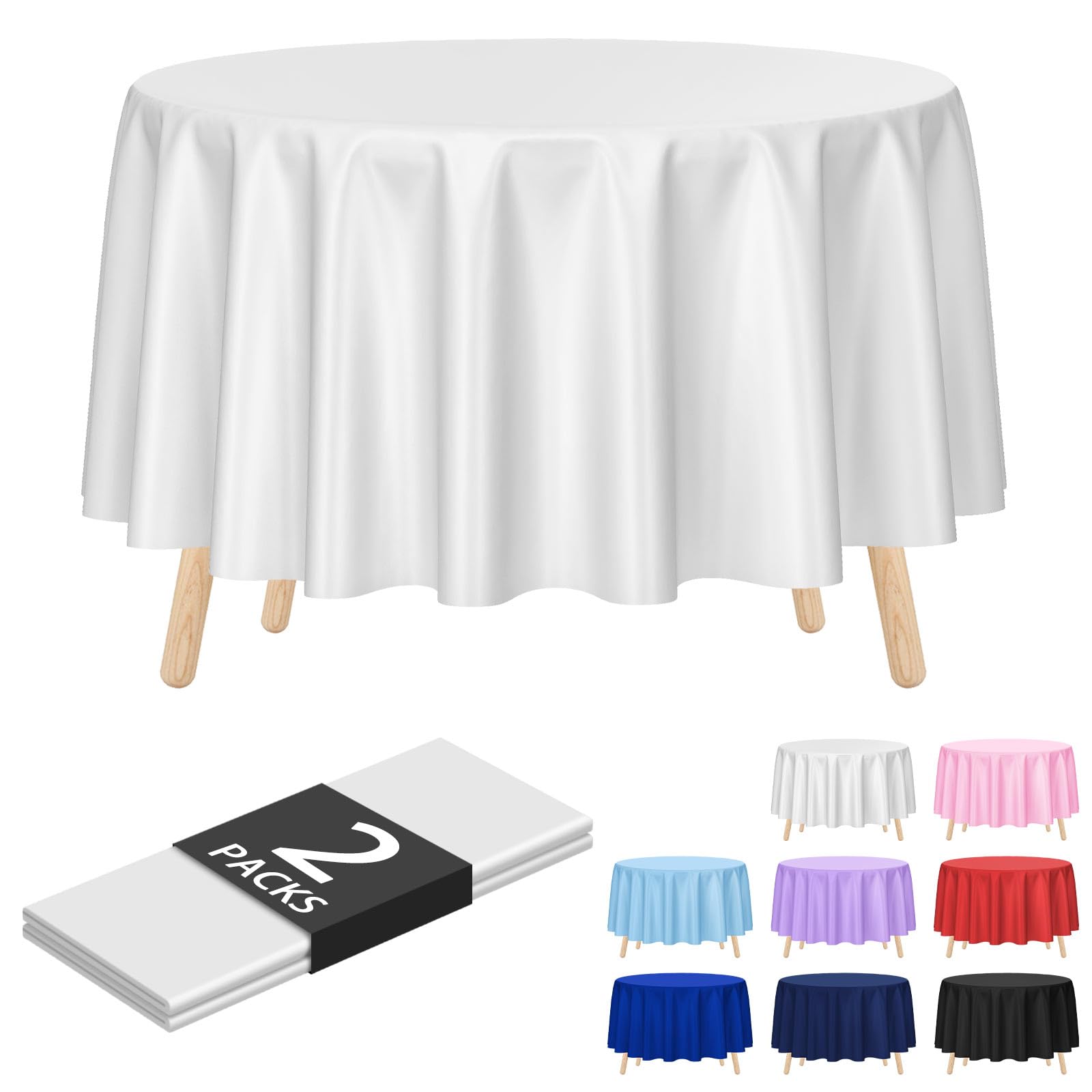Kopokita 2 Pack White Round Disposable Plastic Tablecloths 84 inch Party Table Covers