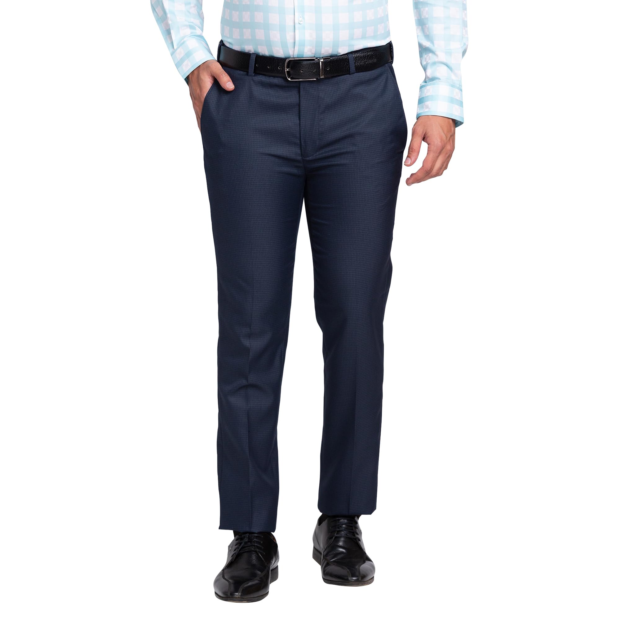 park avenue Men's Mid Rise Checks Pattern Super Slim Fit Polyester Blend Flat Front Formal Trouser-picture-51