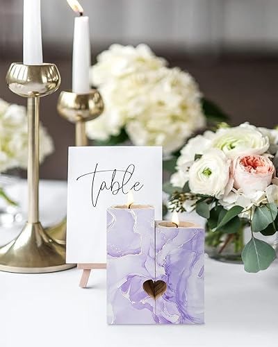 Miniatura 4 de Juego de 2 portavelas para centro de mesa portavelas de madera de mármol morado para mujer esposa boda día de San Valentín arte abstracto degradado