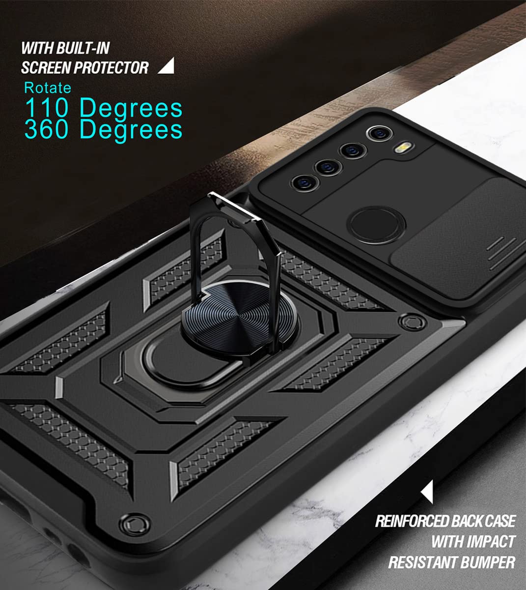 Custodia Per Xiaomi Redmi Note 8 2021 + 2 Vetri Temperati - Anello