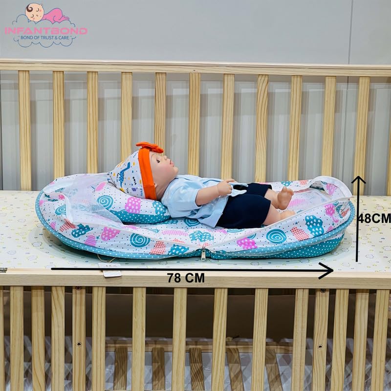Image of Infantbond Mattress with net | Baby Carry Bag | 4 Pcs Bedding Set | Pista Green Sprial (0-6 Months)(Full Set)