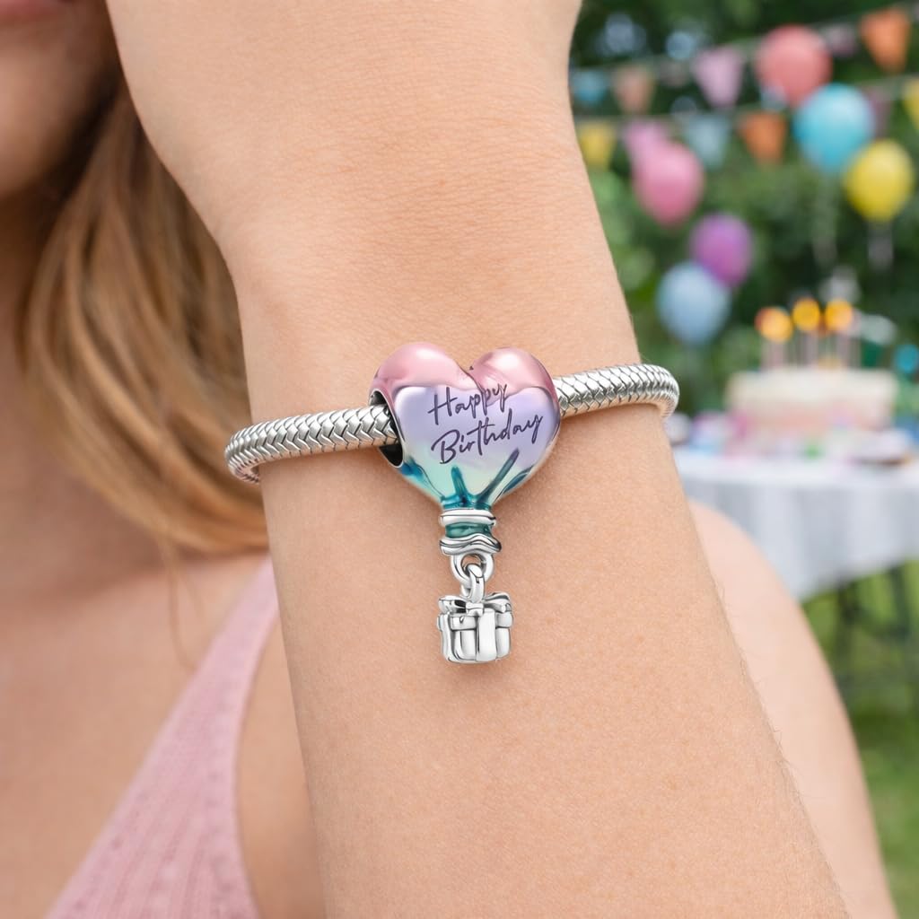 Charm New 2025 Compatibile Tutte Marche Mongolfiera Happy Birthday Compleanno Anniversario Ciondoli Originale Argento 925 Mamma Bead Portafortuna Cuore Natale Perline Verde Fucsia