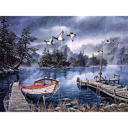 Kit Broderie Diamant Lac de Forêt Enneigée 80x100cm Strass Carrés pour Décor Salon - 2