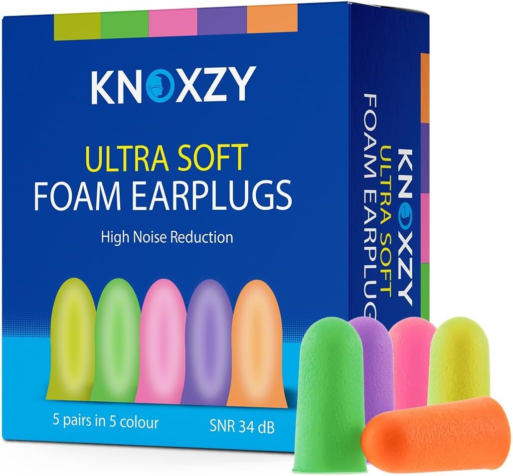 Ultra Soft Foam Ear Plugs for Sleeping | Noise Cancelling | Snoring | Traveling | Concerts | Construction, & Studying | 34dB SNR Earplugs | 10 Pairs (1)