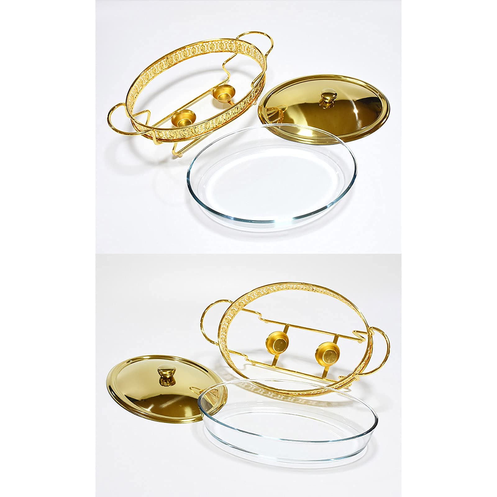 Chafing Dish in acciaio inox da 2 litri, set completo per buffet con vaschetta per l'acqua, vaschetta per il cibo, contenitore per il combustibile e coperchio per buffet, matrimoni, feste, oro