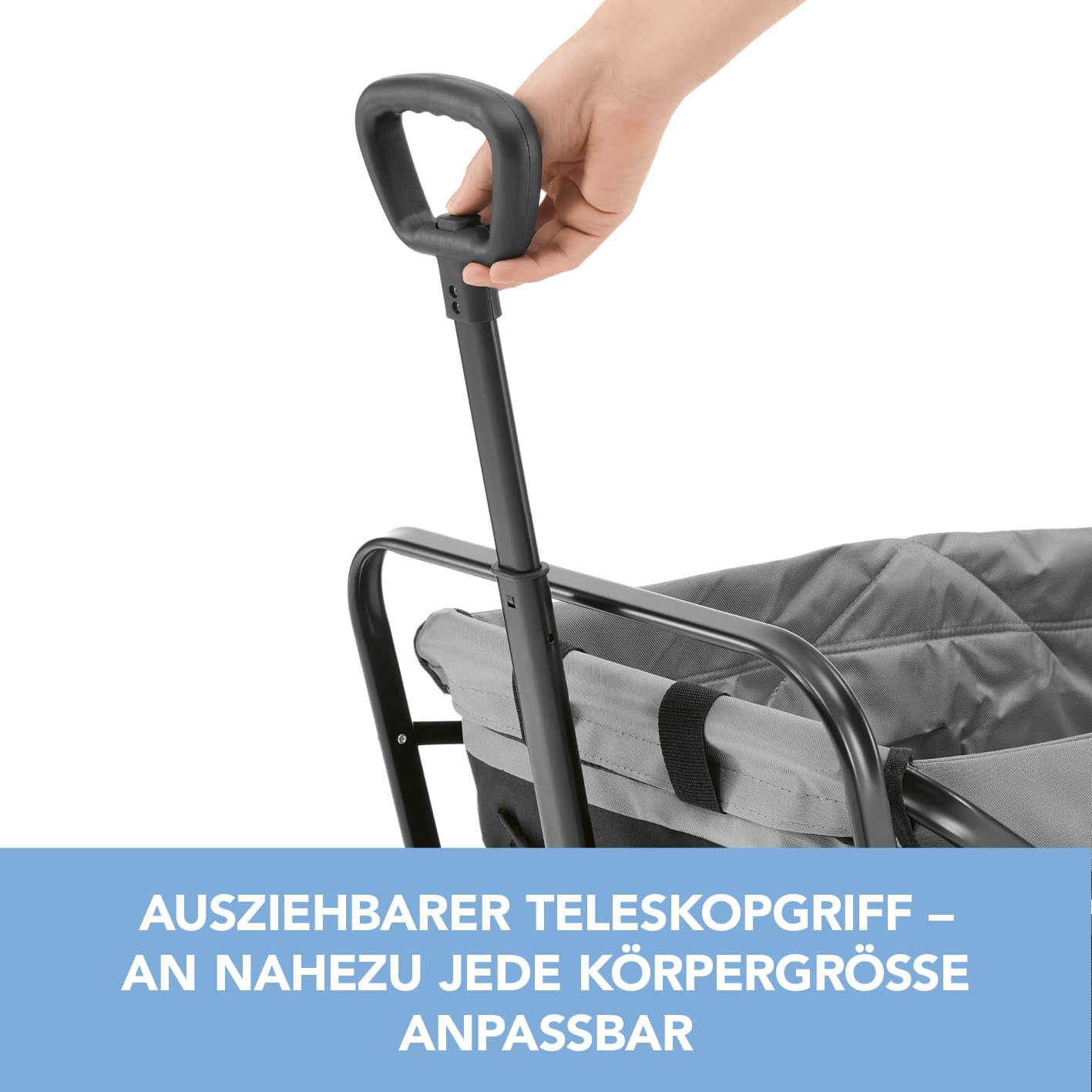 EASYmaxx Bollerwagen faltbar | Klappbarer Handwagen | Transportkarre bis 80 kg belastbar | Kompaktes Design | Ausziehbarer Griff | 360° Vorderräder | Für Ausflüge, Garten, Festivals [Schwarz/Grau]