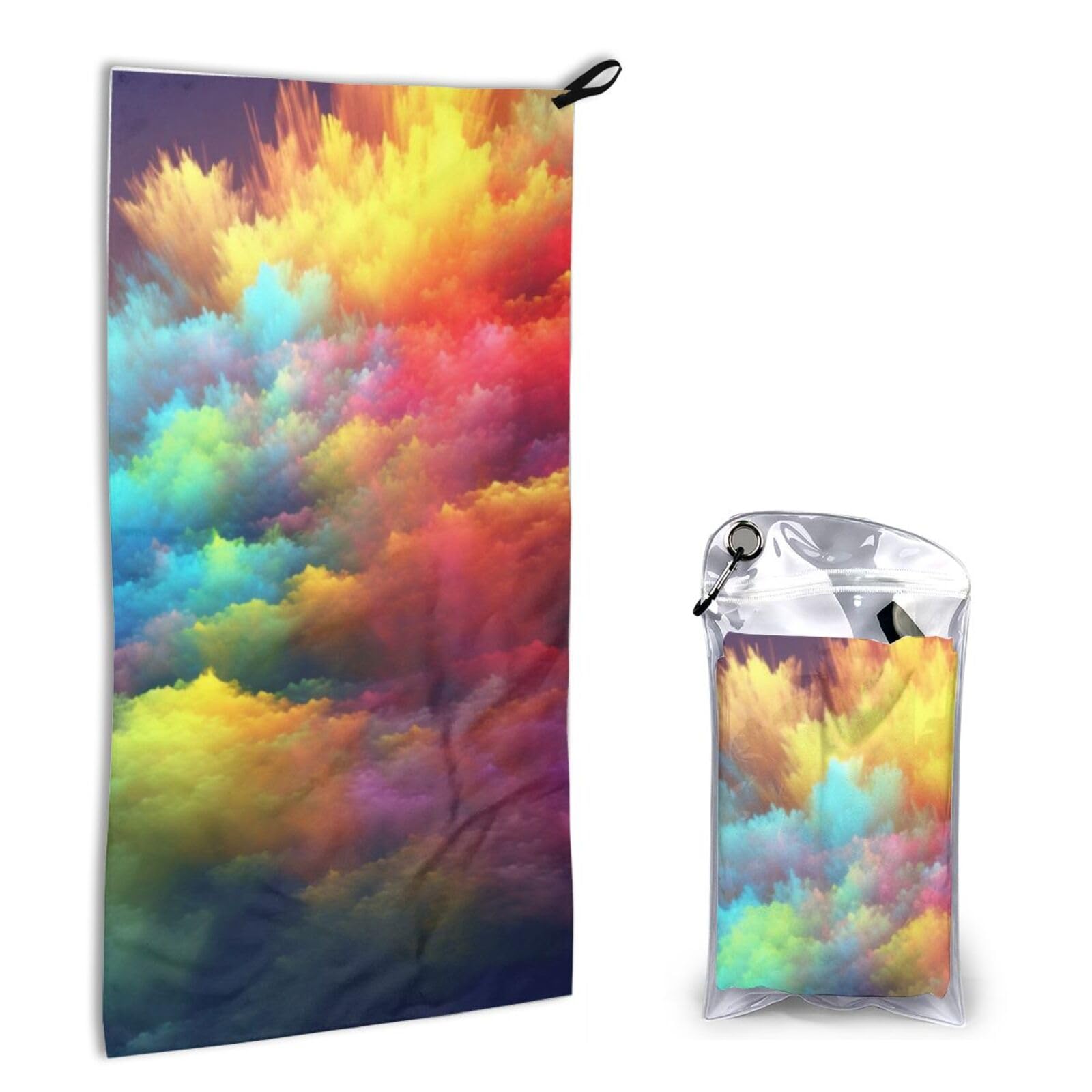 BWWHCCTI Quick Dry Hand Towel With Bag - rainbow clouds Printed Super Absorbent Face Cloth Microfiber Travel Sports Towels 40x80cm