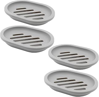 Topsky 4pcs Soap Dish with Drain, Soap Holder, Soap Saver, Easy Cleaning, Dry, Stop Mushy Soap (Grey)