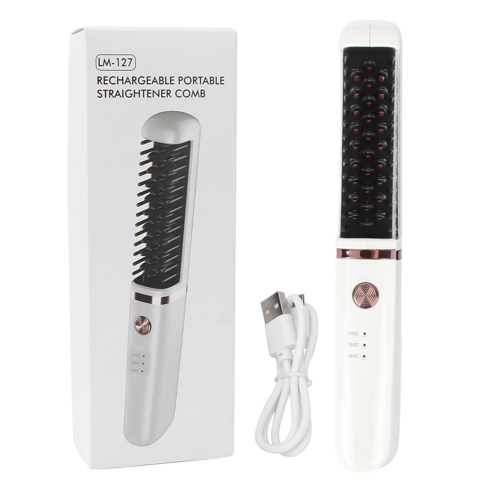 Wireless Hair Straightening Brush, Anti-Scald Straightening Comb, Multifunctional Hair Straightener, Beard Straightener - 3 Adjustable Temperature Levels, USB Rechargeable, 30
