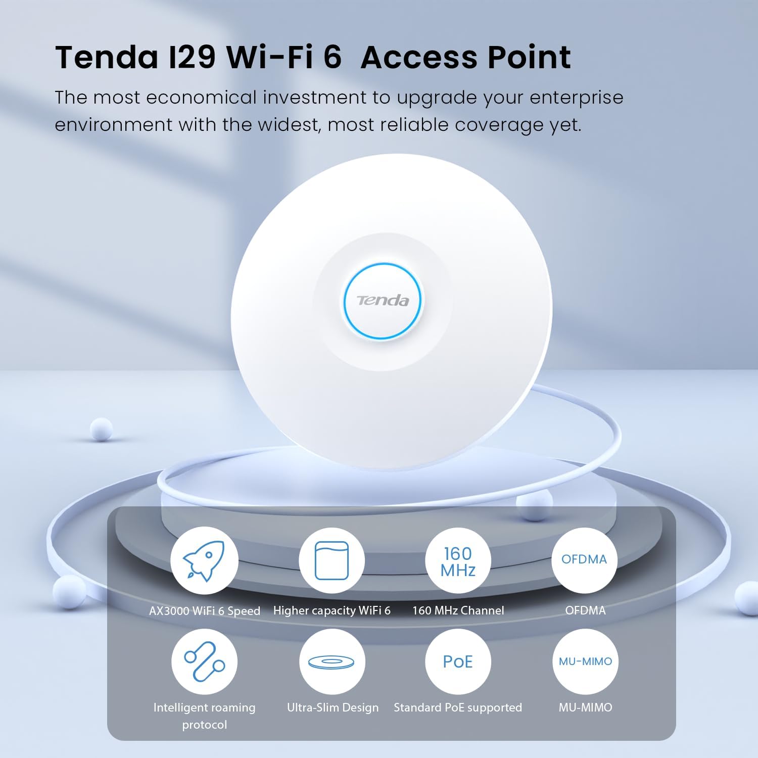 Tenda i29 Wi-Fi 6 Access Point with key features highlighted