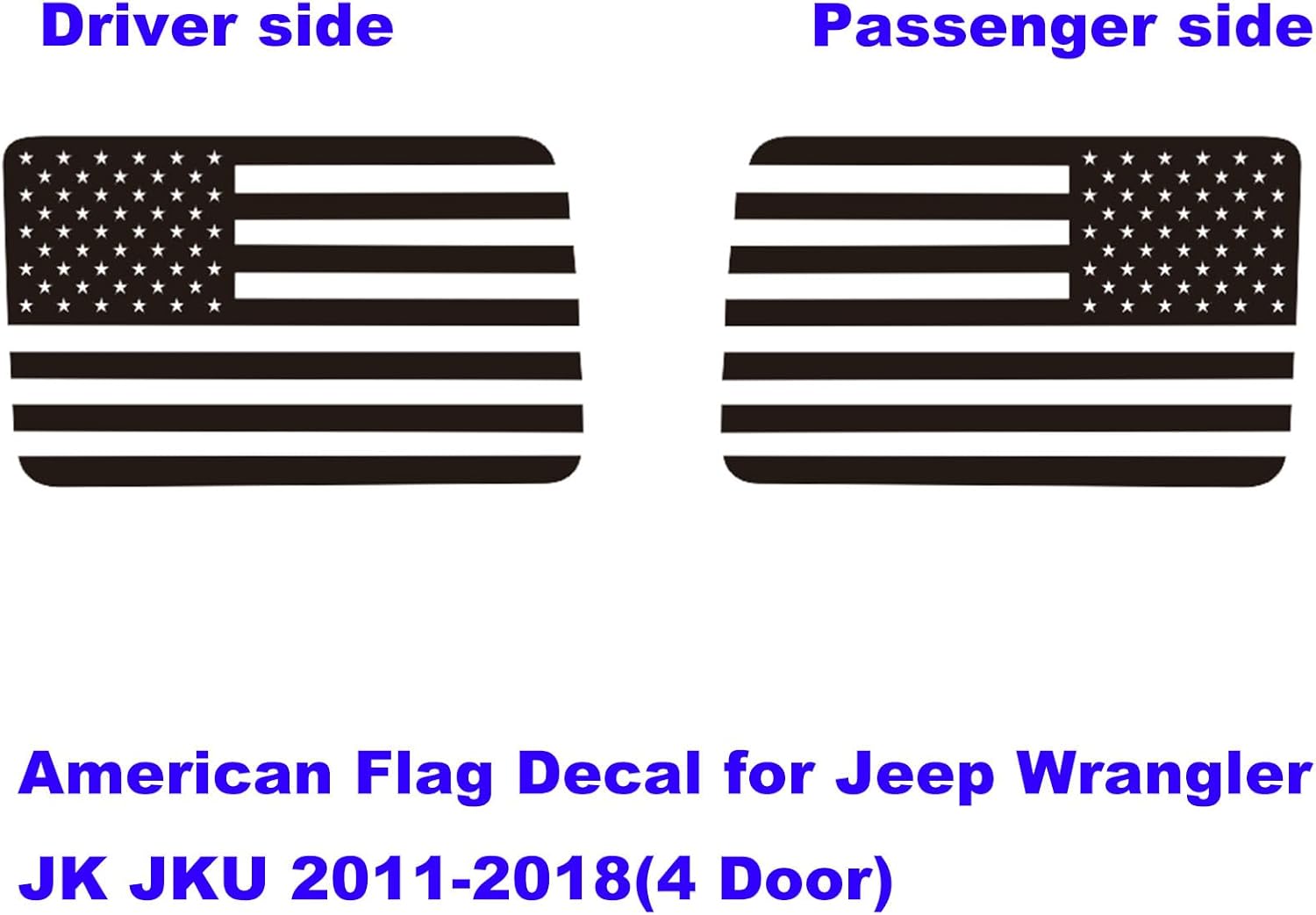 Rear Window American Flag Decal Fits Jeep Wrangler JK JKU 2011-2015 2016 2017 2018 (4-Door Version), Precut Back Side Window Glass USA Flag Vinyl Sticker Exterior Accessories (Matte Black)