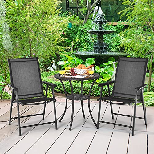 Image of Giantex Set of 4 Patio Folding Chairs, Outdoor Chairs with Armrest, Portable Dining Chairs for Porch Camping Pool Beach Deck Lawn Garden, 4-Pack Patio Chairs, Metal Frame, Black