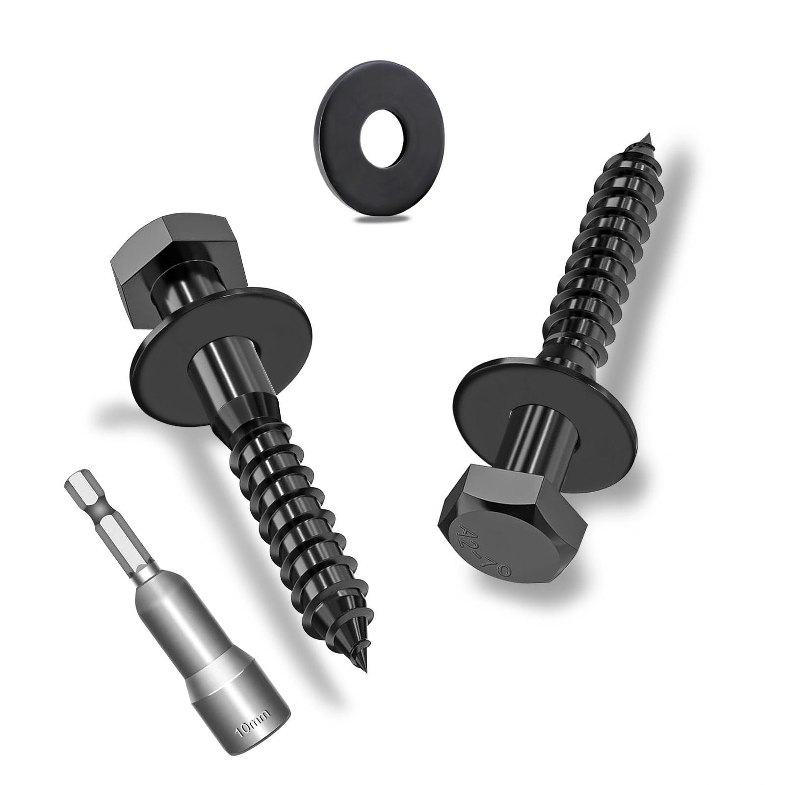 Ezitruz 15Pcs M6x35mm Coach Screws, Heavy Duty Lag Bolts, Hex Head Wood Screws 35mm, 304 Stainless Steel with Black Zinc Plating, Kit with Washers and Hex Socket Drill Bit