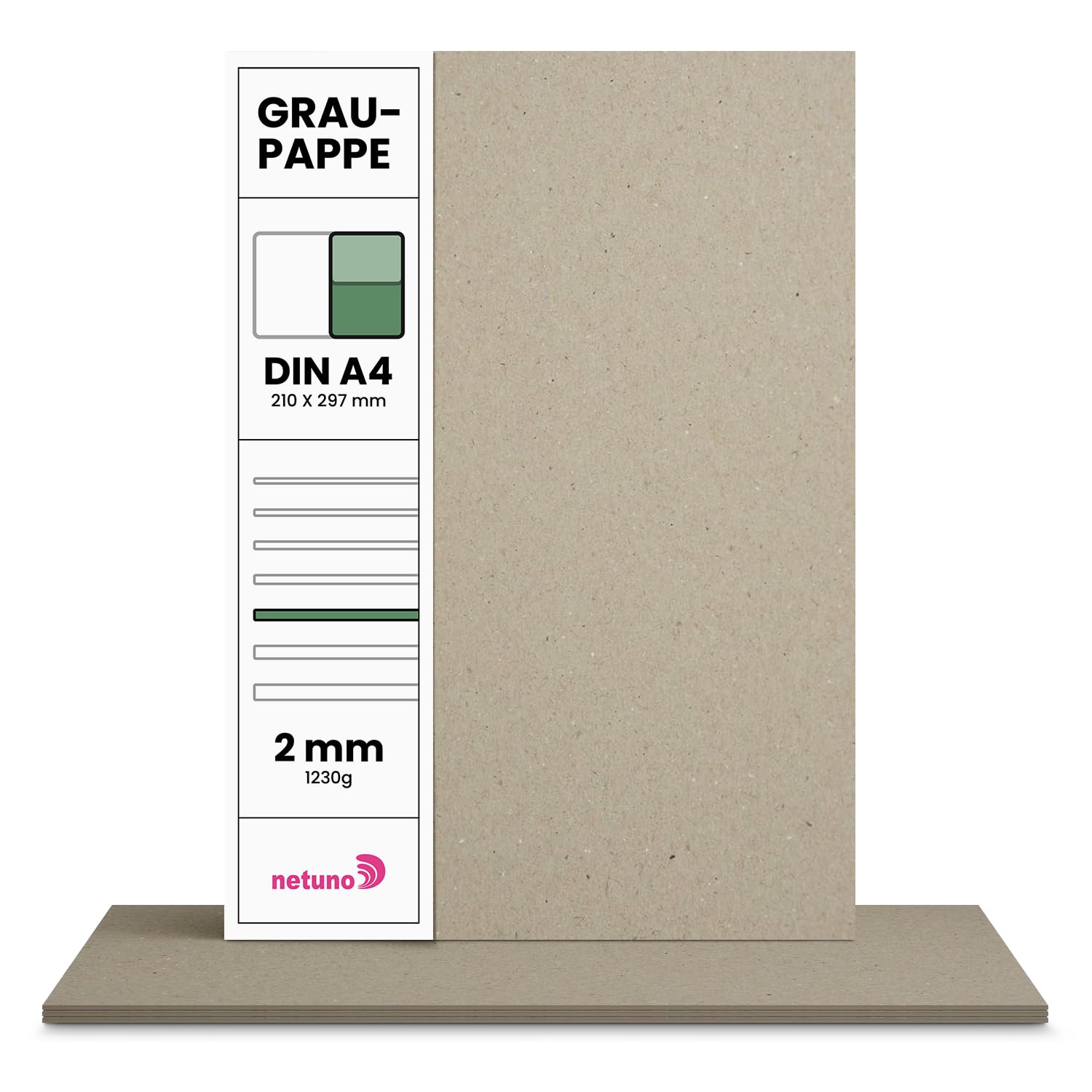 Netuno 100x Grey Cardboard A4 210 x 297 mm 8.3 x 11.7 in 1230 GSM 2 mm Thick Rigid Greyboard Chipboard Recycled Bookbinding Card for Calendars Model Making Packaging DIY — image 1