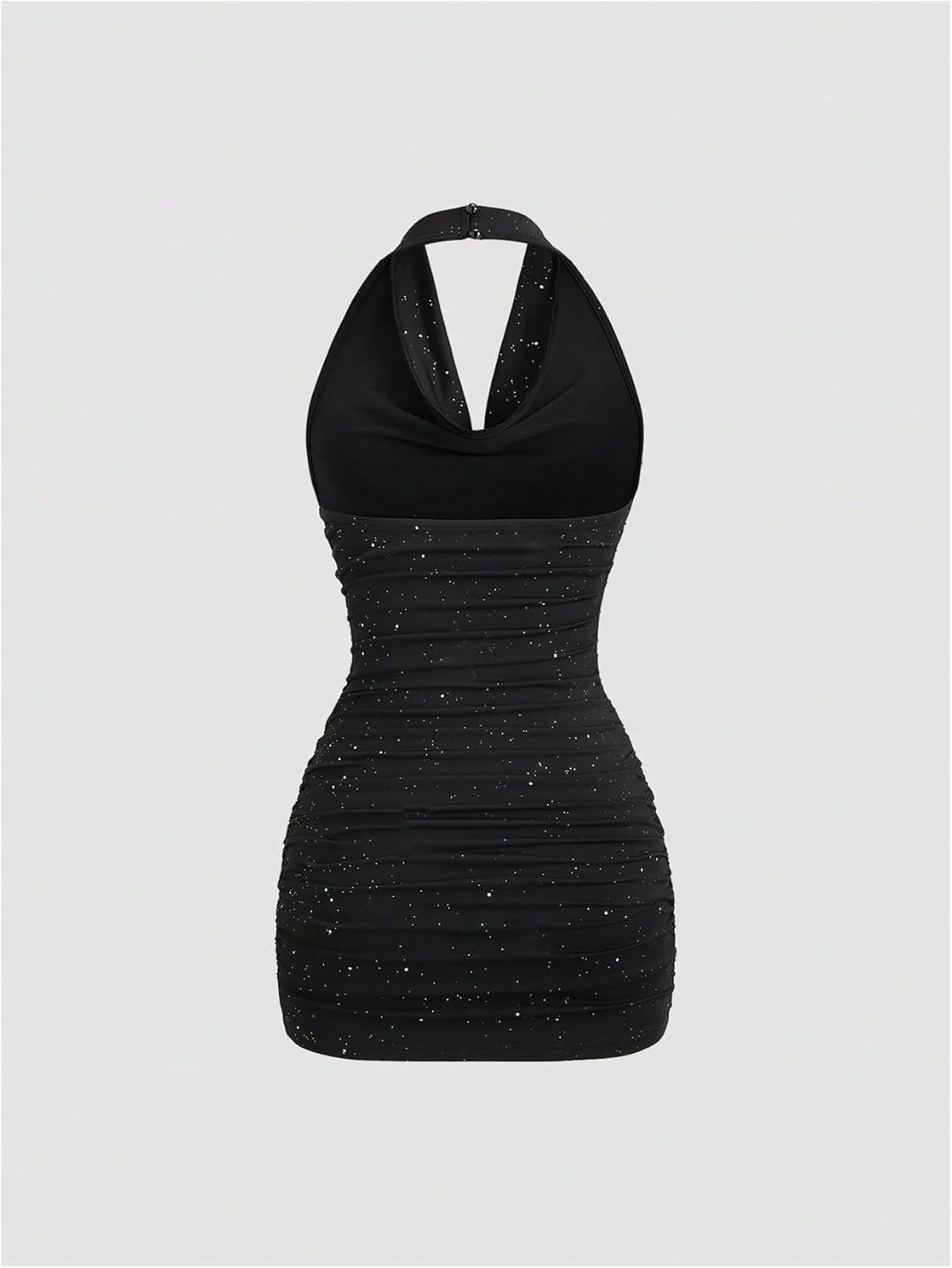 SOLY HUX Women's Glitter Halter Mini Dress Cowl Neck Draped Sleeveless Backless Ruched Bodycon Cocktail Party Dresses - Image 3