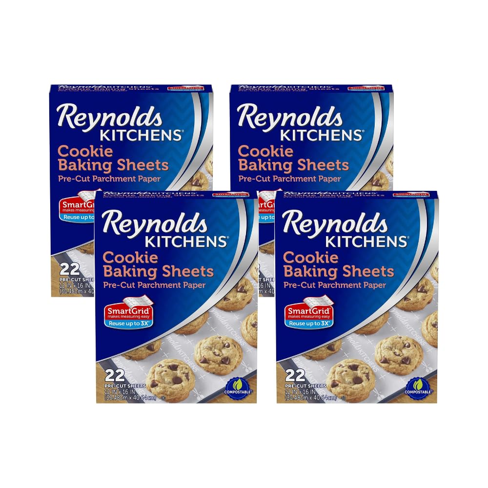 Cookie Baking Sheets, Pre-Cut Parchment Paper, 22 Sheets, (Pack of 4)