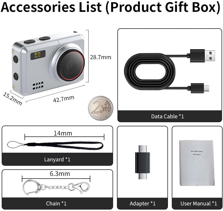 Retro Mini Digital Camera 1080P HD Video Recorder，Portable Keychain Video Camera with 32GB Card,and 0.96”IPS Screen,Ultra-Portable Tiny Camera for Travel Photography/Vlog/Night Shots (Silver)