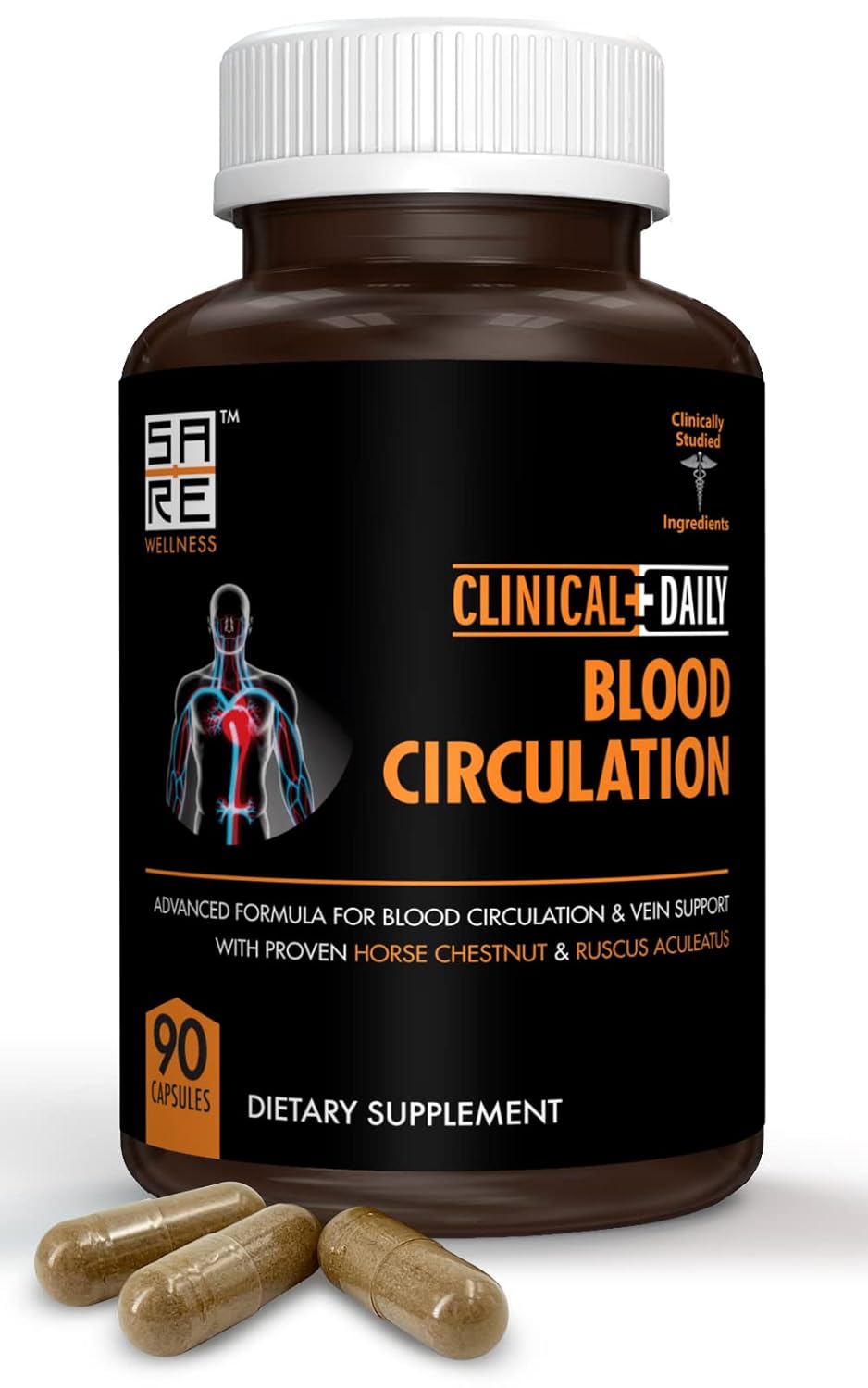 Clinical Daily Blood Circulation Supplement Butchers Broom Horse Chestnut Cayenne L-Arginine Diosmin Herbal Varicose Vein Treatment Poor Circulation