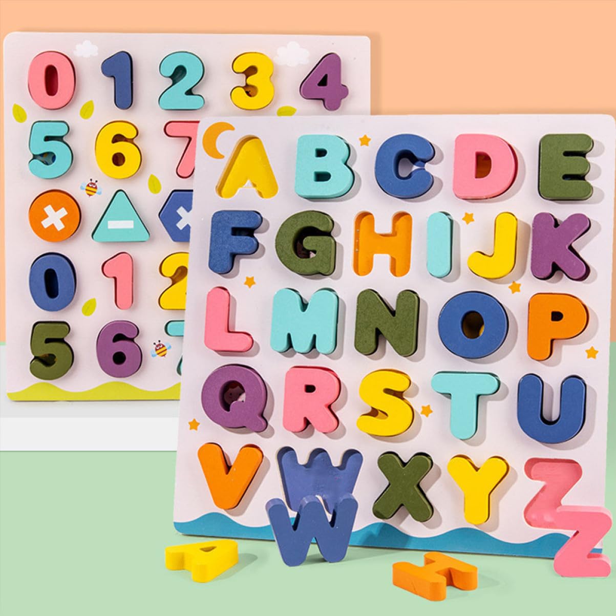 SUPVOX 2 Juegos Juguetes Educativos Madera para Puzzles Números y Letras Colores Brillantes Aprendizaje Infantil Regalo Cumpleaños