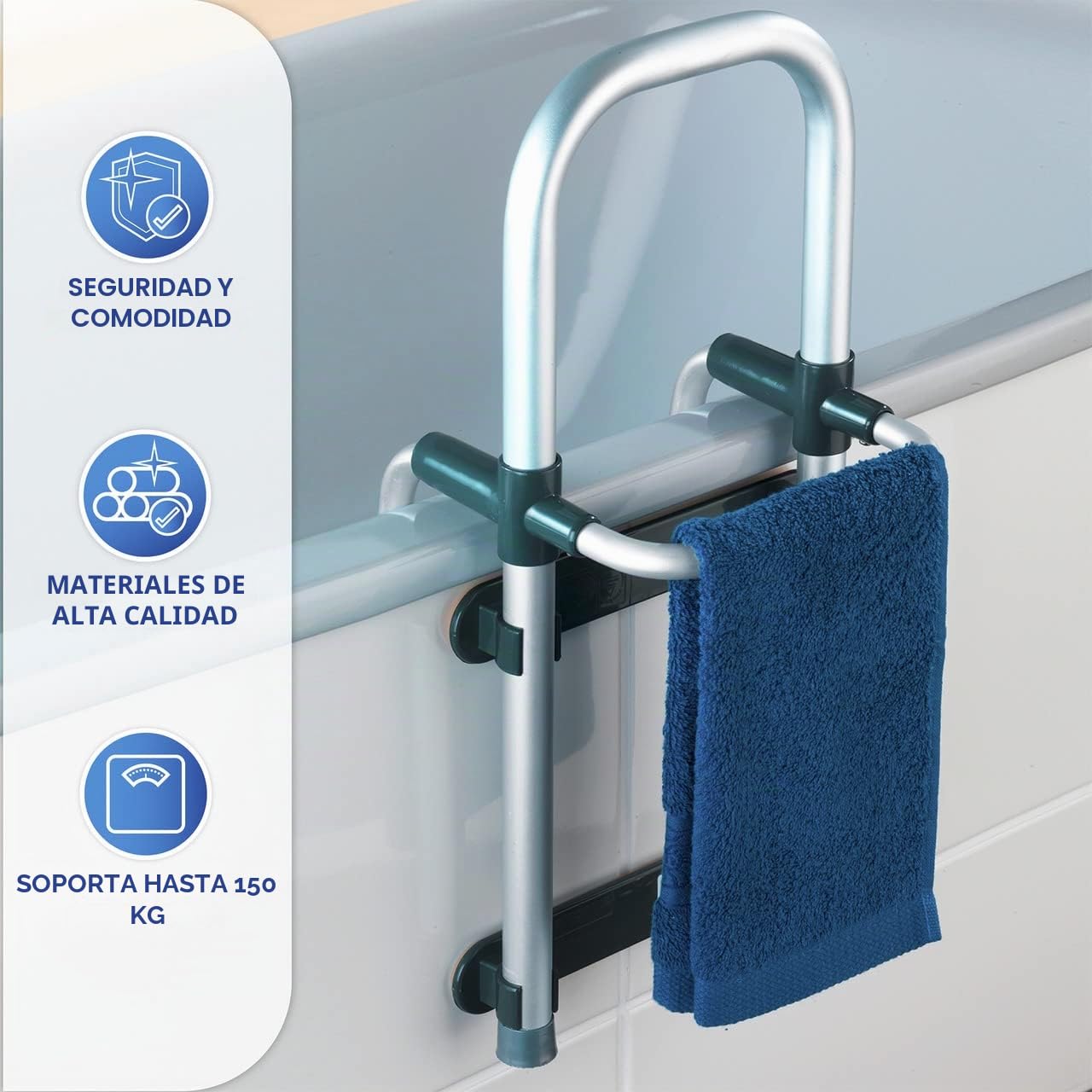 Wenko Barra de entrada bañera Secura, Aluminio, 24,5 x 52,5 x 23 cm, Plata
