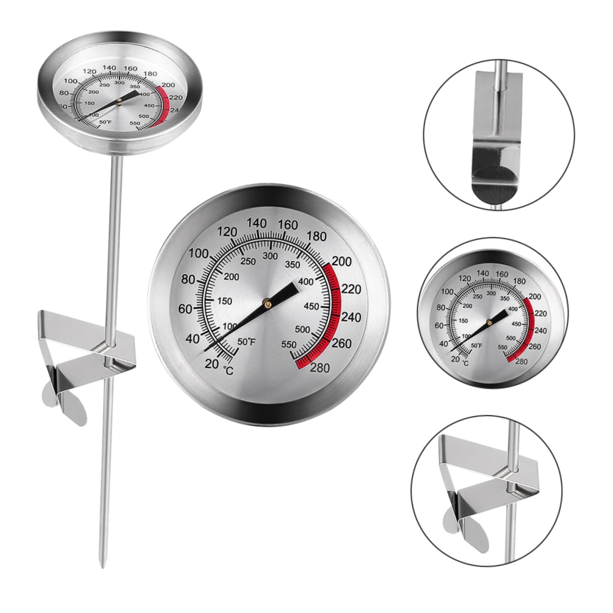 Wakauto Meat Thermometer Stainless Steel Temp Probe Oil Temperature Reading Meter for Cooking and Grill Meat