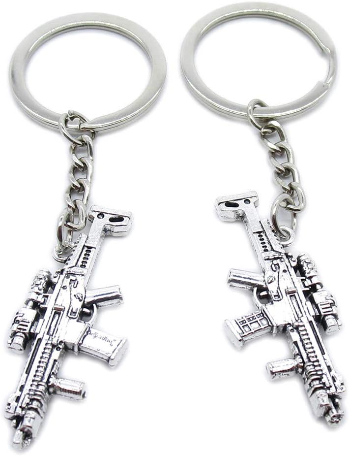 Antique Silver Plated Keyrings Keychains QT5A1 Automatic Rifle Gun Key Ring Chains Tags Clasps