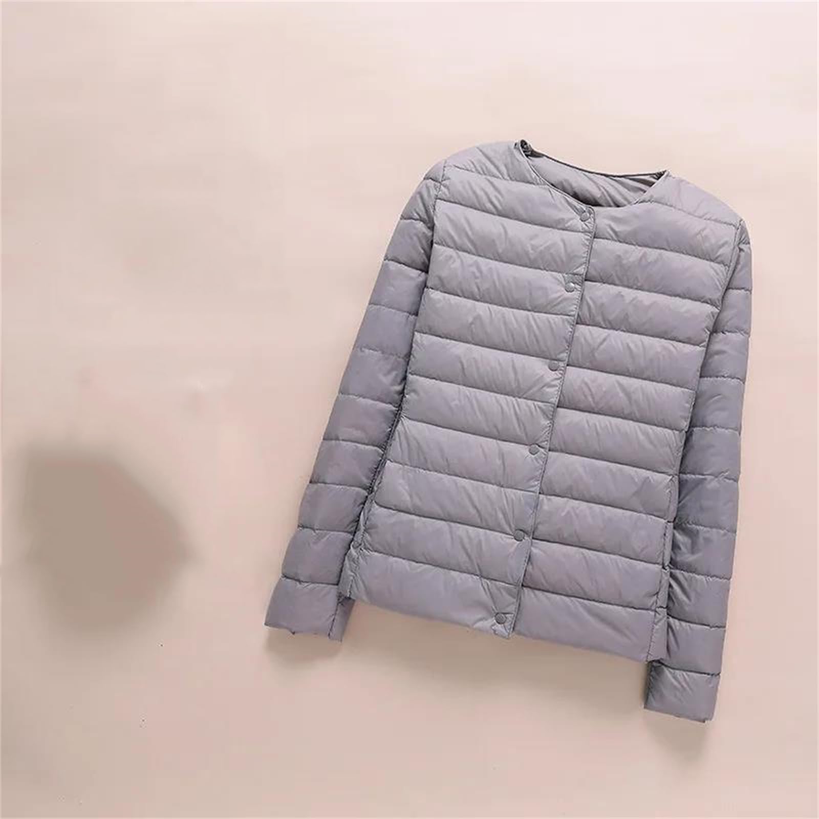 Piumino da donna senza colletto in piuma d'anatra cappotto imbottito femminile parka imbottito O-collo piumino soprabito, Peg En8, XL