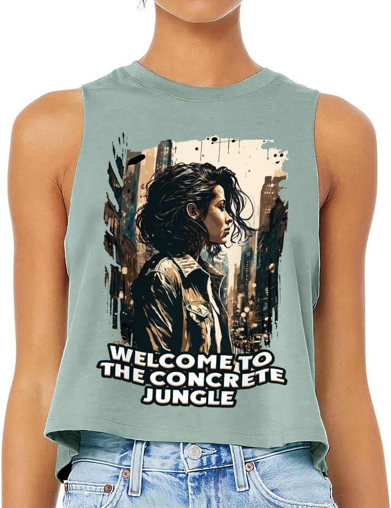 Welcome to The Concrete Jungle Racerback Cropped Tank - Woman Portrait Women's Tank - Unique Tank Top
