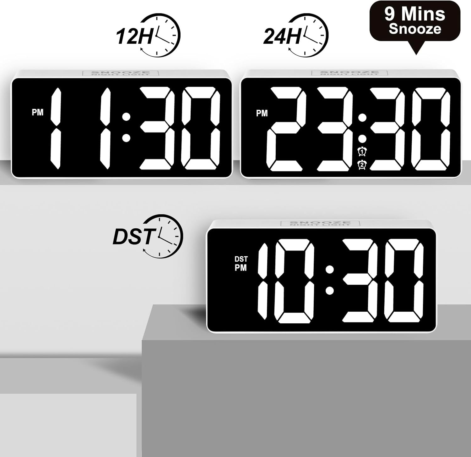 PPLEE Alarm Clock for Bedroom with Night Light & Bold Digits-7 in Digital Clock with Dual Alarms & USB Charger Ports,Battery Backup,Adjustable Brightness&Volume,DST, Loud Desk Clock for Heavy Sleeper