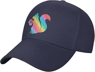 Printed Colorful Rainbow Line Squirrel Animal Baseball Cap Adjustable Breathable Athletic Dad Hat Trucker Hats for Men Women Girl Youth Unisex Adult Sports Cap,Navy Blue, Colorful Rainbow Line Squirrel Animal, One Size