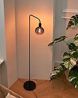 Vista 9 de ONEWISH Floor Lamp for Living Room - Minimalist Industrial Standing Lamp with Modern LED Bulb, Globe Black Clear Glass 6", 1800K Warm Ambiant Black